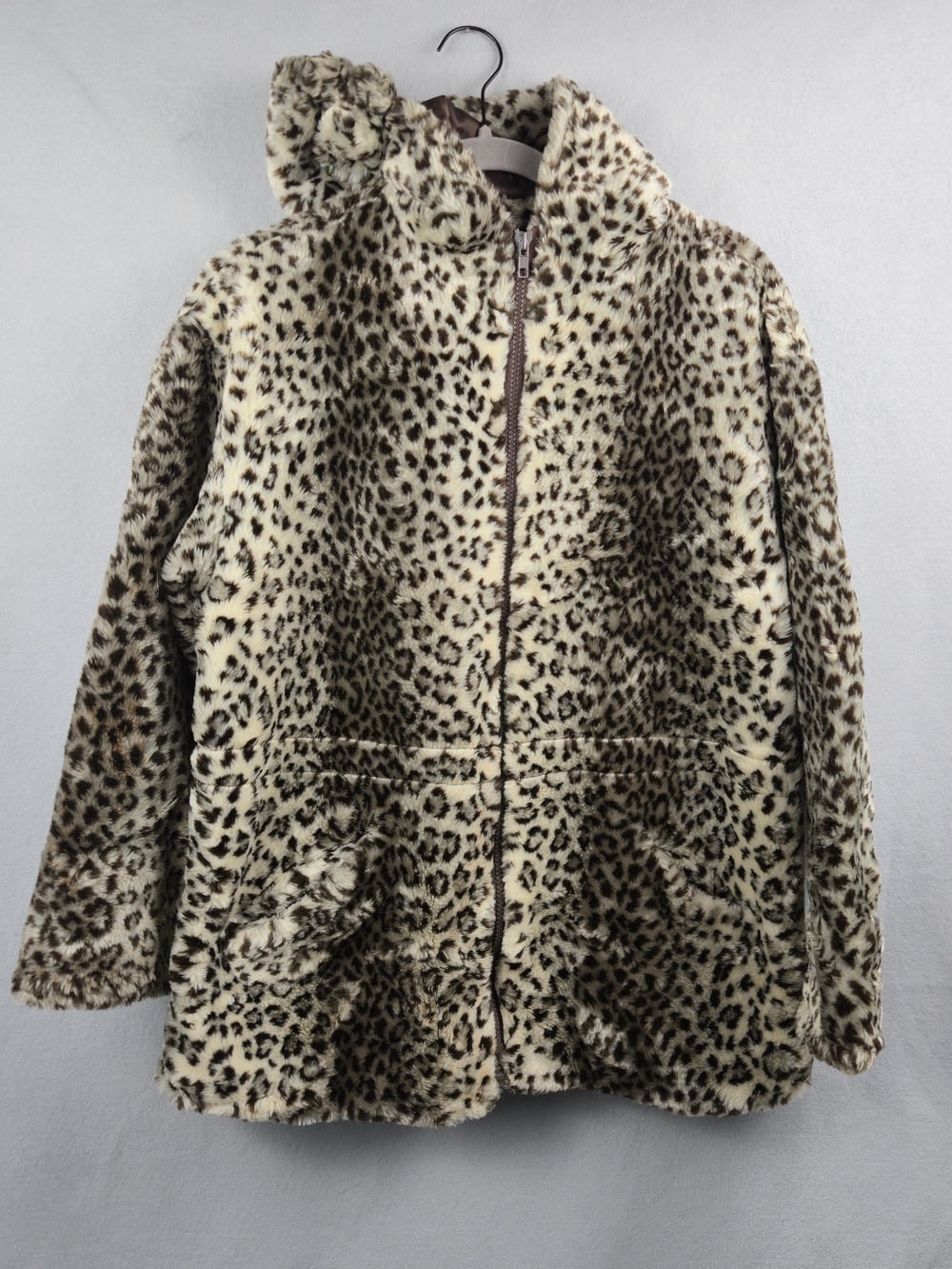 Young Gallery Vintage Leopard Faux Fur Jacket Hooded M